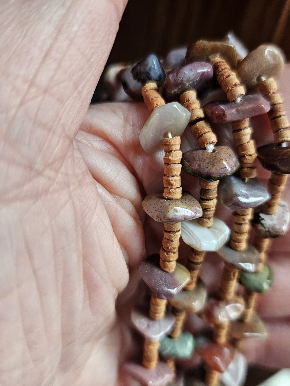 Double Strand Stone Chip “Tab” Necklace | Heishi Beads | Boho Earth Tone - Picture 4 of 4